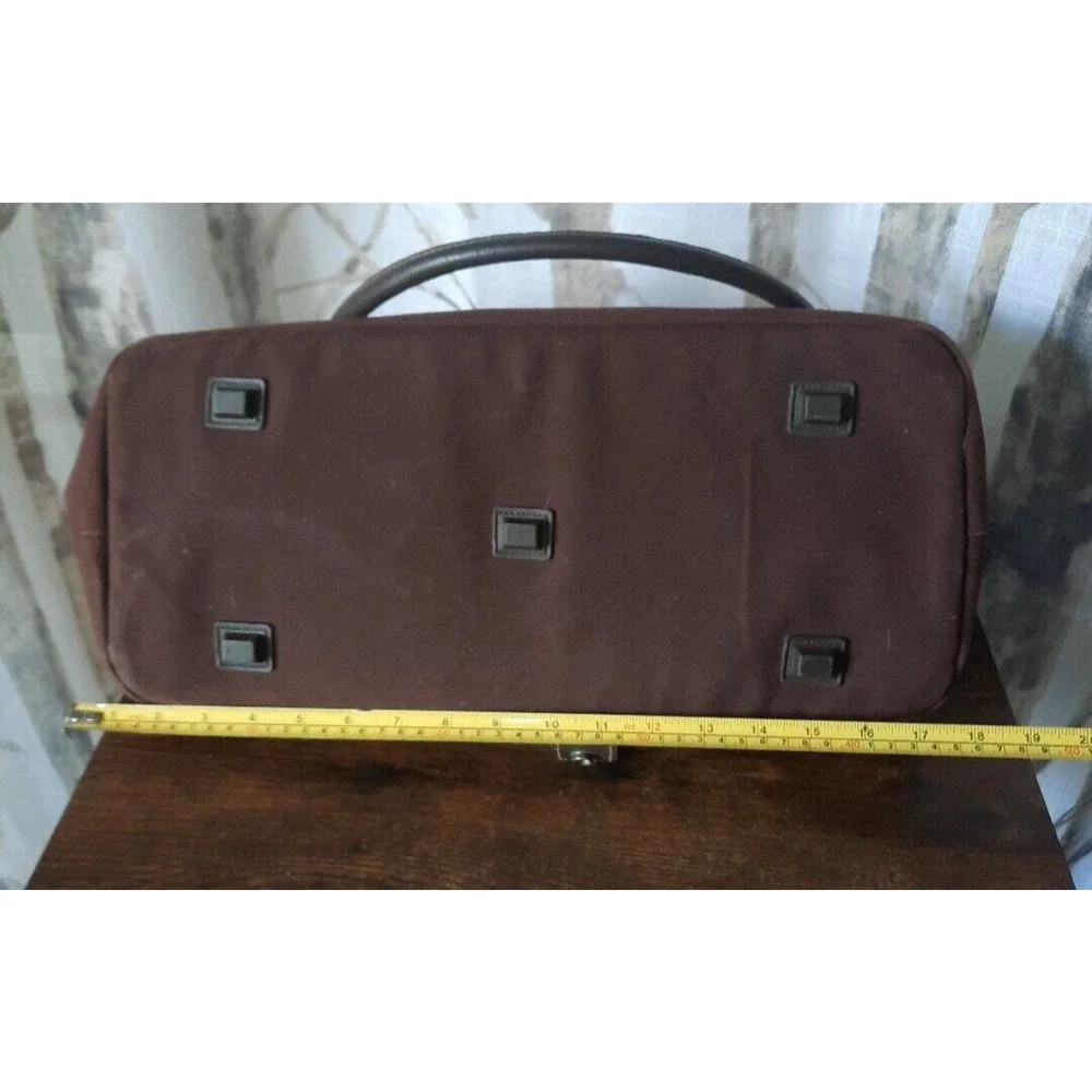Eddie Bauer Brown Plaid Canvas and Dark Brown Leather Top-Handle Bag